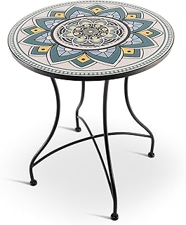 Raburg Mosaiktisch, 60 cm Ø, runder Gartentisch mit Mosaikmuster, Balkon- und Terrassentisch, me…