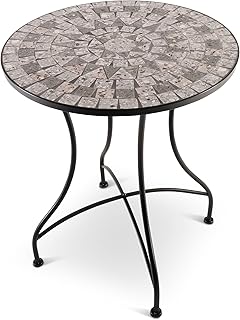 Raburg Mosaiktisch, 60 cm Ø, runder Gartentisch mit Mosaikmuster, Balkon- und Terrassentisch, me…