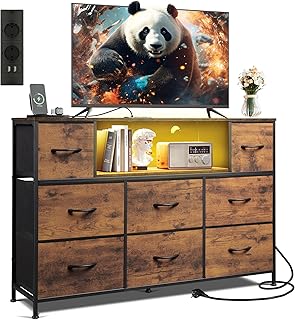 WLIVE Kommode, 8 Stoffschubladen,Schubladenkommode mit Steckdosen, vielseitige Schubladenkommode …