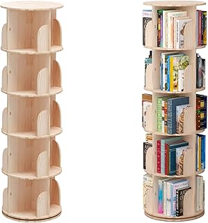 PTUWODS Drehbares Bücherregal, Standregal, 360 Grad, Lagerregal für Bibliothek, Schlafzimmer, W…