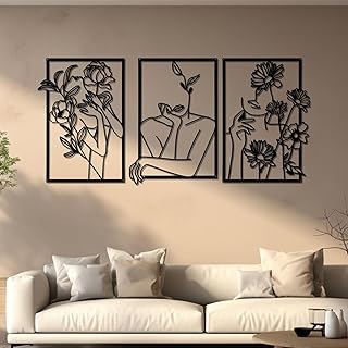 YiYa 3 Stück Wanddeko aus Metall Minimalistische Metall Wandkunst Wanddeko Schwarz Minimalistisc…