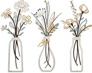 Wonninek 3Stück Metall Blumen Wanddekoration, Bunte Metall Blumen Wandskulptur, Schwarze Minimal…