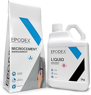EPODEX Mikrozement Set für Wände | Fugenloser Designputz für Bad, Küche & mehr | Inkl. Spacht…