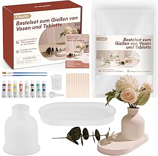 Caydo Gießpulver Starterset, Silikonformen Gießformen Vase Paletten mit Gießpulver 500g,DIY Bl…