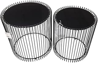 evym Design Beistelltische 2er-Set – in schwarz aus Eisen mit Glasplatte, Rund Ø45×46 cm & Ø3…