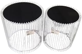 evym Design Beistelltische 2er-Set – in weis aus Eisen mit Glasplatte, Rund Ø45×46 cm & Ø38×4…