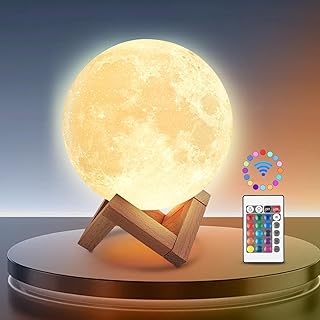 Mondlampe 3D 15CM/5.9″Nachtlicht Upgraded 16-Farben-Einstellung, Holzständer, Fernbedienung und …