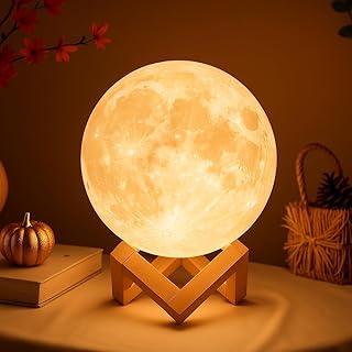 Mydethun Mondlampe 3D 12cm mit Holzständer, dimmbar & USB wiederaufladbar Geschenk für Frauen, …