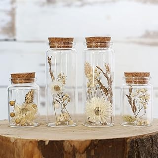 Trockenblumen im Glas mit Korken 4er Set, getrocknete Blumen-Deko in eleganten, schmalen Gläsern…