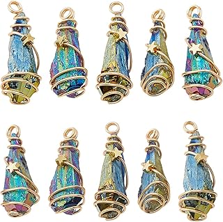 10 Stück Anhänger Aus Natursteinen Regenbogenquarz Anhängers Edelstein Anhänger Mit Kupferdra…