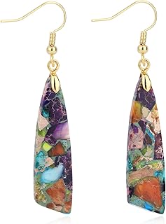 Jaspis Stein Ohrringe für Damen, Trendige Angelhaken Messerform Baumelnde Tropfenohrringe Boho C…