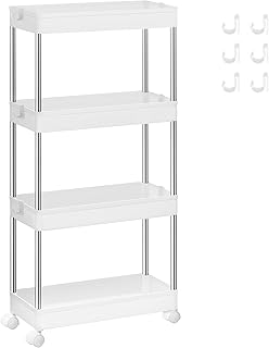 SONGMICS Rollwagen, Küchenwagen, Küchenregal, Nischenregal, mit 6 Haken, 360° drehbare Räder,…