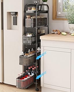 UMDONX Küchenwagen Schmal Aufbewahrungswagen mit Ausziehbare Schubladen, 5 Ebenen Rollwagen Meta…