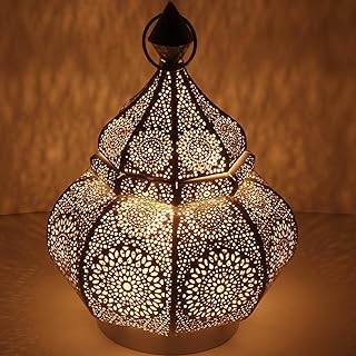 Orientalische Laterne Gold Tischlampe aus Metall Wohnzimmer Schlafzimmer Deko Tischleuchte für G…