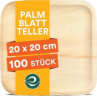ECO SOUL quadratische Palmblatt-Teller 20 cm (8 Zoll) (100 Stück) | 100% kompostierbar & robust …