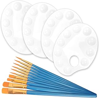 Mischpalette, 4 Stück Griffloch und 20 Pinsel, Universelle Kunstmalerei zum Selbermachen Aquarel…