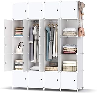 HOMIDEC Kleiderschrank, Tragbarer Regalsystem, 20 Würfel Schrank aus Kunststoff mit 2 Kleidersta…