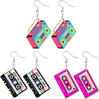 3 Paare Retro Kassettenband Ohrringe, 80er 90er Neon-Ohrring für Frauen 80er Jahre Outfit Damen …