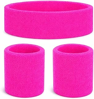 TK Gruppe Timo Klingler Schweißband pink Set – als Accessoire Vokuhila Kostüm zu Retro neon 80e…