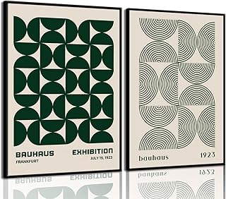 Bauhaus Mid Century Moderne Wandkunst, Retro-Ausstellungsposter, Drucke, grün, Boho, geometrisch…