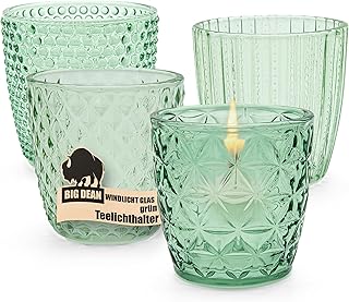 Windlicht Glas grün Teelichthalter 4er Set Teelichthalter in 4 Designs