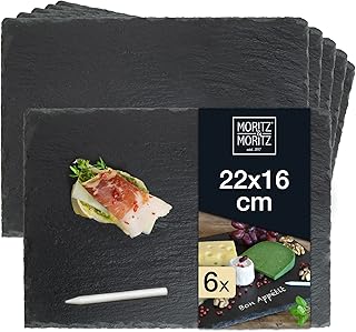 Moritz & Moritz 6 x Schieferplatte Servierplatte 22×16 cm mit Kreidestift – Schieferplatten fürs…