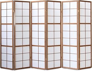 Homestyle4u 274, Paravent Raumteiler Innen 6 teilig Holz Braun Sichtschutz Trennwand Reispapier W…