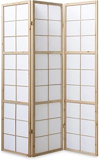 Homestyle4u 279, Paravent Raumteiler Innen 3 teilig, Holz Natur Reispapier Weiß Raumtrenner Sich…