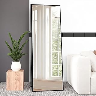 Ganzkörperspiegel 165x60cm mit Schwarz Metallrahmen Standspiegel HD Groß Wandspiegel mit Haken …