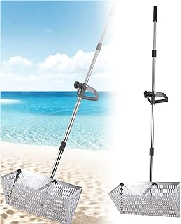 Sand Flohrechen Set, Edelstahl Strand Sandsieb mit 15,8 Zoll Haifischzahn, breiter Korb, Kohlenst…