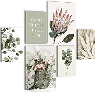 Novart Wandbilder Set Grün Blätter Boho Beige – KEIN EXTRA RAHMEN BENÖTIGT – Modern Deko – Woh…
