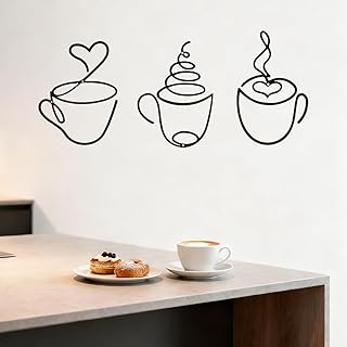 SUNAIAD Wanddeko Metall Schwarz Kaffeetasse Wanddekoration, Metallbilder Wanddeko Küche Esszimme…