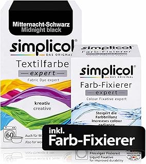 simplicol Textilfarbe expert + Farbfixierer Kombipack, Mitternacht-Schwarz 1718: Farbe für Wasch…