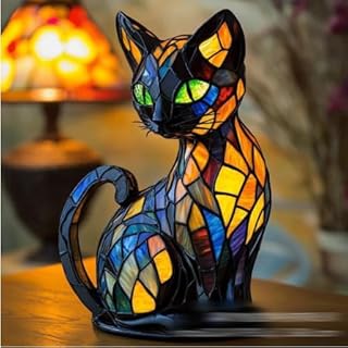 Katzenlampe, Nachtlicht Katze und Hund, Retro Cat and Dog Stained Resin Table Lamp, Vintage-Katze…