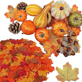 120 Stück Herbst Dekoration Set, künstliche Kürbisse, Ahornblättern, Eicheln, Beeren, Kürbis…