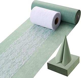 Vlies Tischläufer Eukalyptus Grün 30 cm x 35 m Tischläufer Grün Salbei Weiße Dekorative Spit…