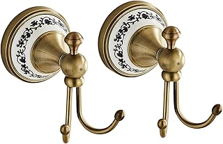 2er-Set Handtuchhaken mit Porzellan-Platte, Antikes Messing Vintage Design für Badezimmer & Flur…