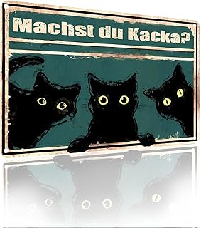 „Machst Du Kacka?“ Schwarze Katze Spaß Vintage Metall Badezimmer, Toilette Wanddekoration Wohnzi…