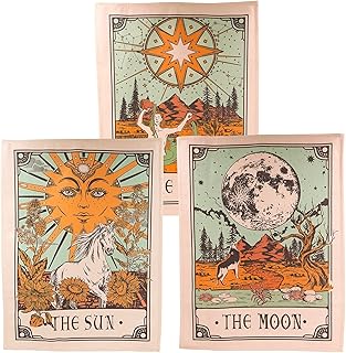 Accnicc Tarot-Tapisserie, Sonne, Mond und Stern, Wandteppich, braun und beige, Wandbehang, vertik…