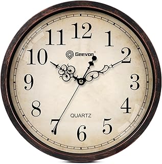 Geevon Retro-Wanduhr, geräuschlos, Nicht tickend, rund, Vintage, Quarz, dekorative batteriebetri…