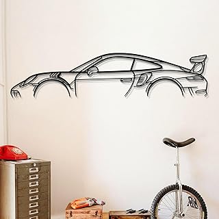 Dekory Auto Wandbild – 911 GT3 RS (991) Silhouette aus schwarzem Metall, modernes Industriedesi…