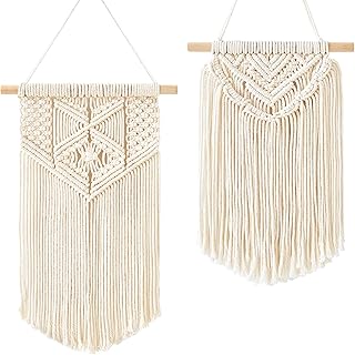 Mkouo 2 Pcs Makramee Wandbehang Kleine Kunst gewebte Tapisserie Boho Chic Home Decor Apartment Sc…