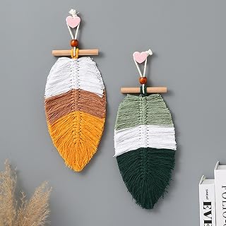 KASESSS 2 Stück Blatt Makramee Wandbehang, Chic Makramee Deko mit Holzperlen, 26X13cm Makramee W…