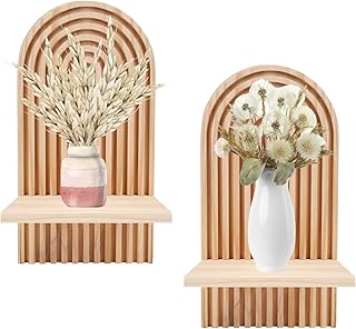 2 Stück Wandregal Holz Boho Wanddeko, Holz Wand Deko Kinderzimmer, 34.5x18x12cm Klein Pflanzrega…