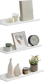 SONGMICS Wandregal, Schweberegal, 3er Set, 10 x 38 cm, Wandboard für Bilderrahmen und Bücher, B…
