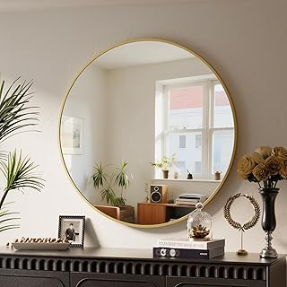 BEAUTYPEAK 46 cm Runder Spiegel, Bruchsicherer Wandspiegel mit Aluminiumrahmen, Badezimmer Spiege…
