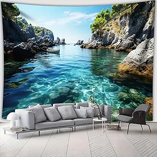 Arsey Wandteppich Mittelmeer Landschaft, Kristallklares Wasser mit Felsen, Blaue Meeresbucht Wand…