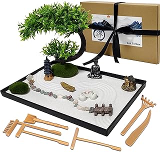 Japanischer Zen-Garten für den Schreibtisch,12×8 Zoll Home Mini-Zen-Garten Set,Japanisches Zen S…