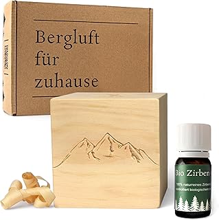 Alpen Zirben-Würfel Duft-Set | Zirbenholz-Würfel mit Motiv und Tropfstruktur + Zirben-Öl (10 m…