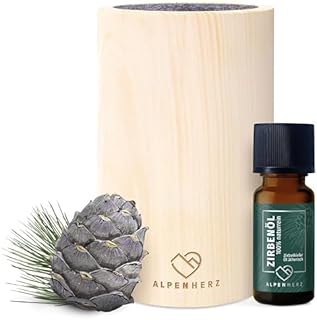 Alpenherz Diffuser Set mit Zirbenöl 10 ml – Naturrein aus Österreich – Zirbenholz Würfel mit F…
